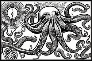 tribal octopus ocean sunrise tattoo idea