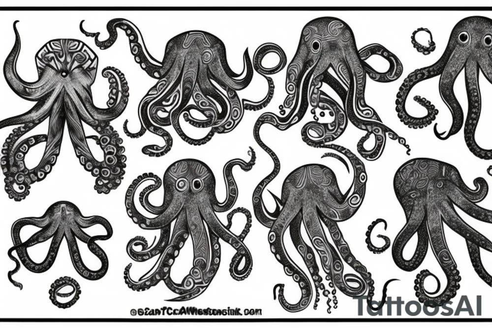 tribal octopus ocean sunrise tattoo idea