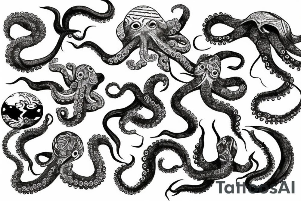 tribal octopus ocean sunrise tattoo idea
