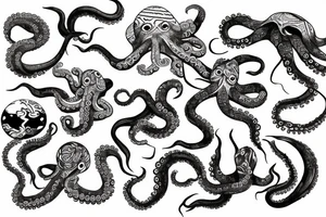 tribal octopus ocean sunrise tattoo idea