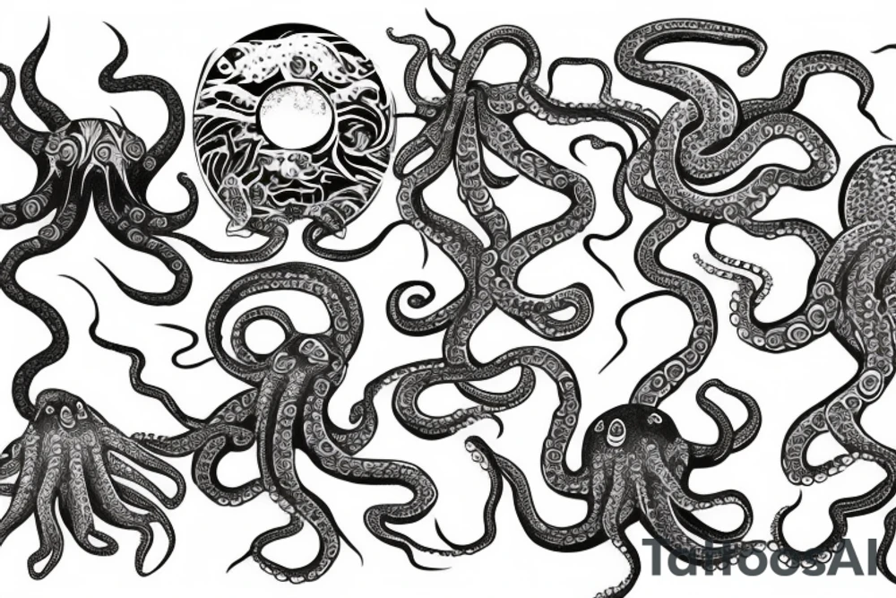tribal octopus ocean sunrise tattoo idea