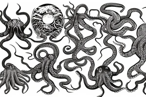 tribal octopus ocean sunrise tattoo idea