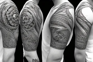 ocean sunrise over chest and shoulder tattoo idea