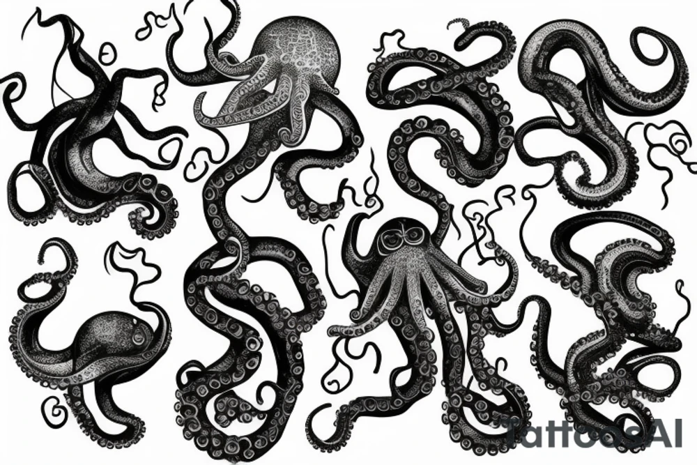 ocean sunrise with octopus over chest and shoulder tattoo idea