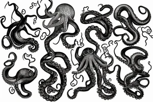 ocean sunrise with octopus over chest and shoulder tattoo idea