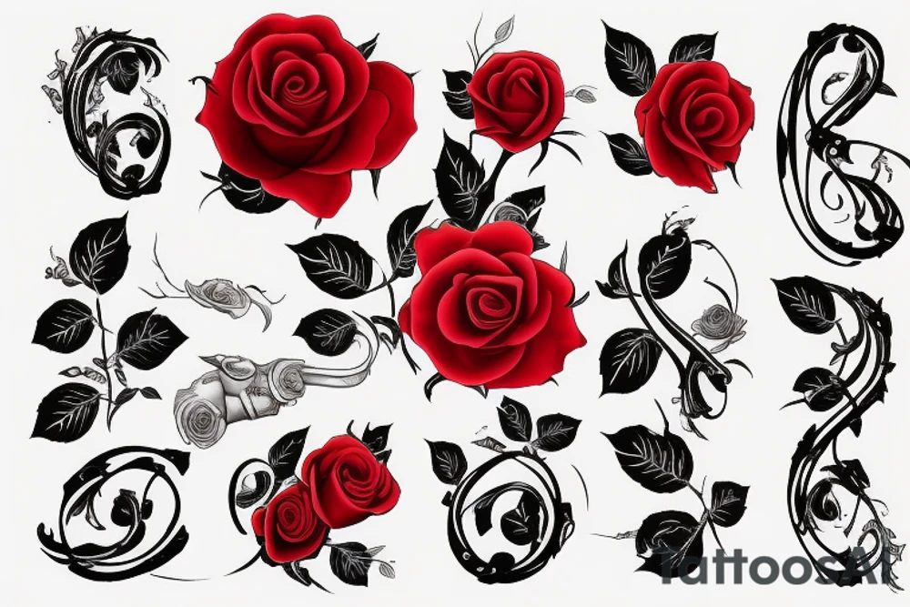 Red Rose with 3 names tattoo idea