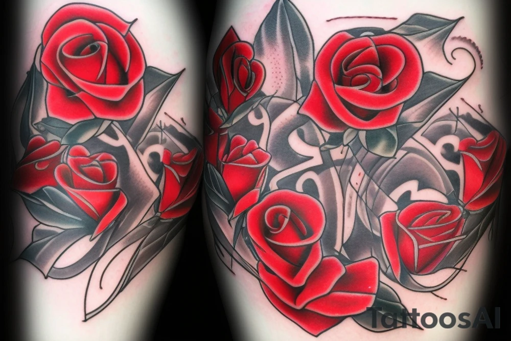 Red Rose with 3 names tattoo idea