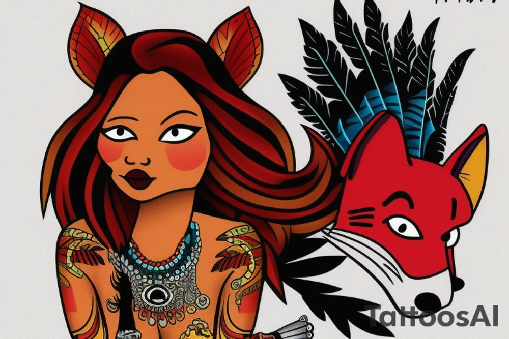 fox bright red black woman indian animals futurama tattoo idea