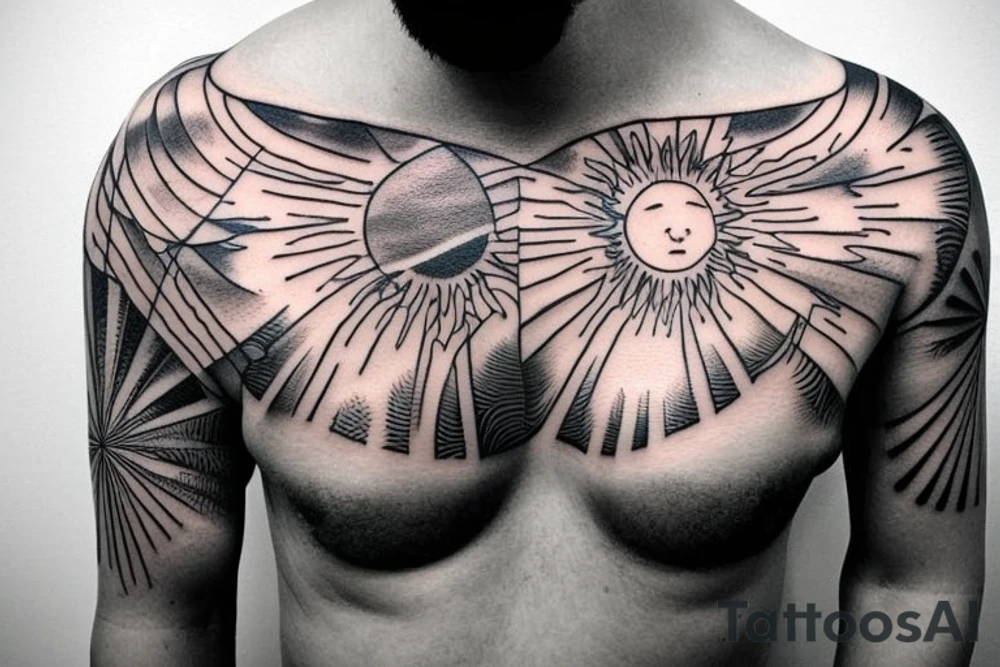 sun rays over chest tattoo idea