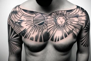sun rays over chest tattoo idea