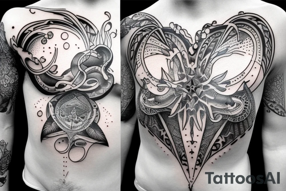ocean sun rays over chest tattoo idea
