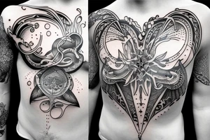 ocean sun rays over chest tattoo idea