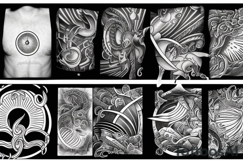 ocean sun rays over chest tattoo idea