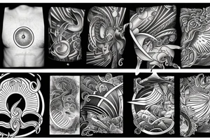 ocean sun rays over chest tattoo idea
