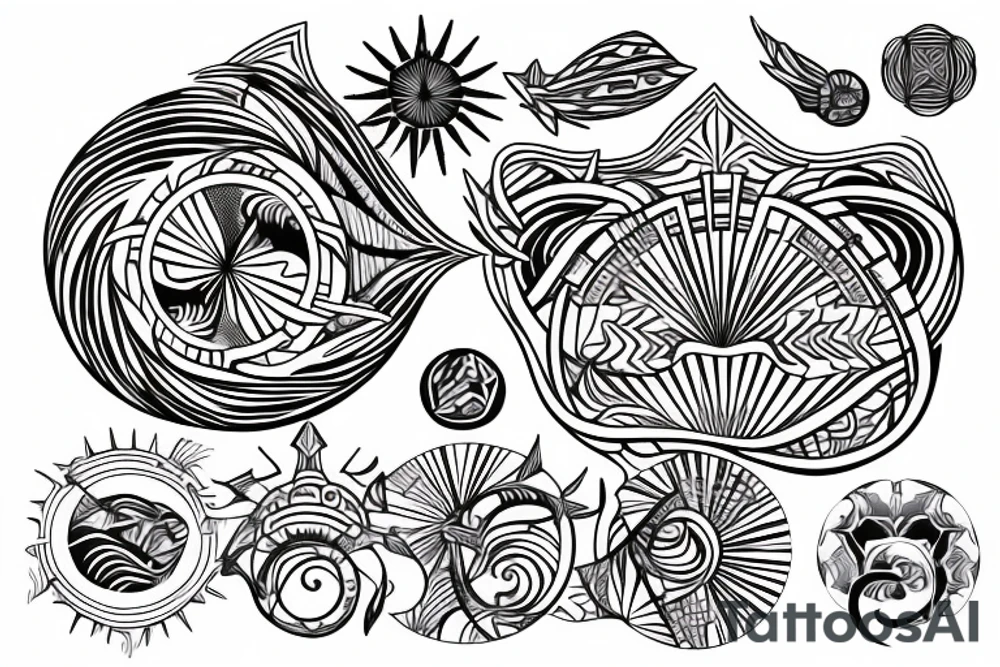 ocean sun rays over chest tattoo idea