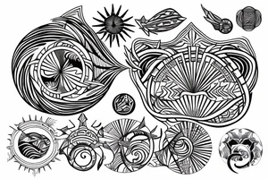 ocean sun rays over chest tattoo idea