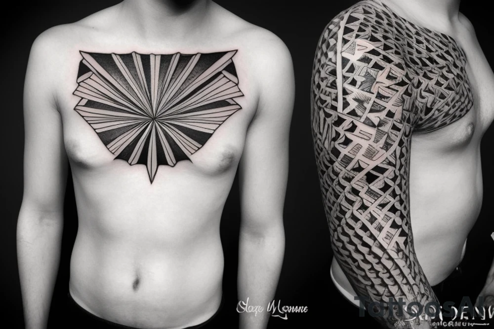 ocean sun rays over chest tattoo idea