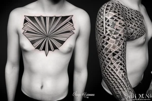 ocean sun rays over chest tattoo idea