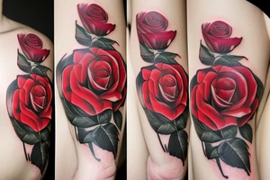 big red rose with three names on it tattoo idea