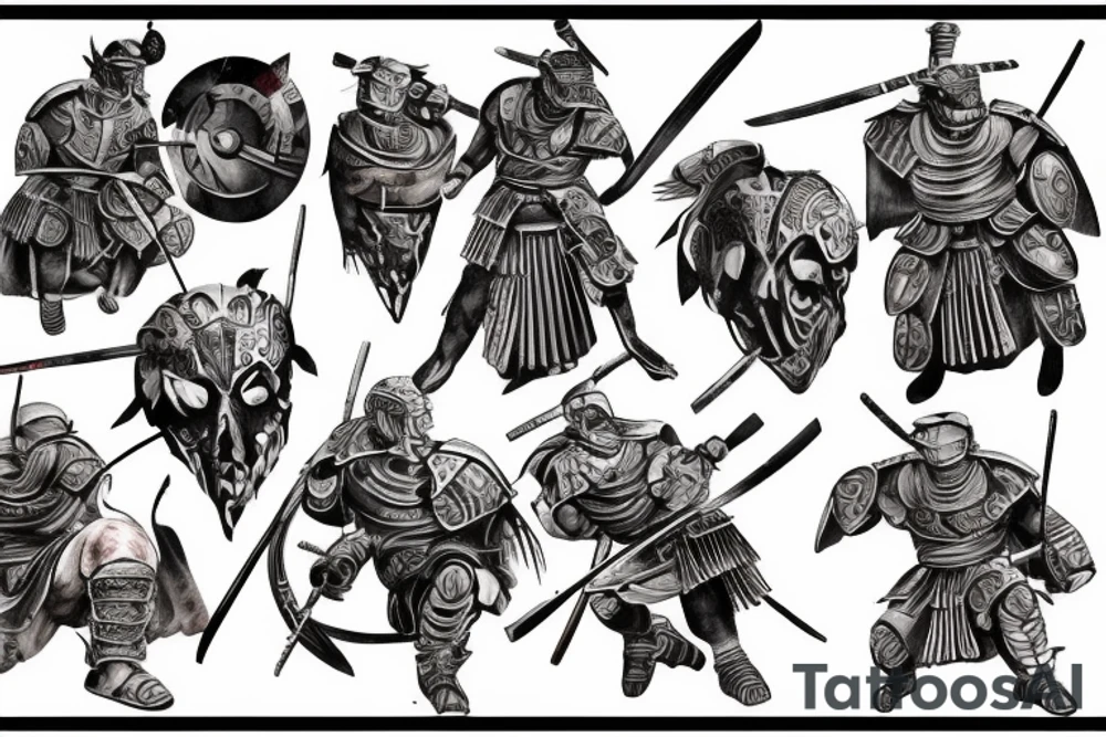 Spartan  fight samurai tattoo idea