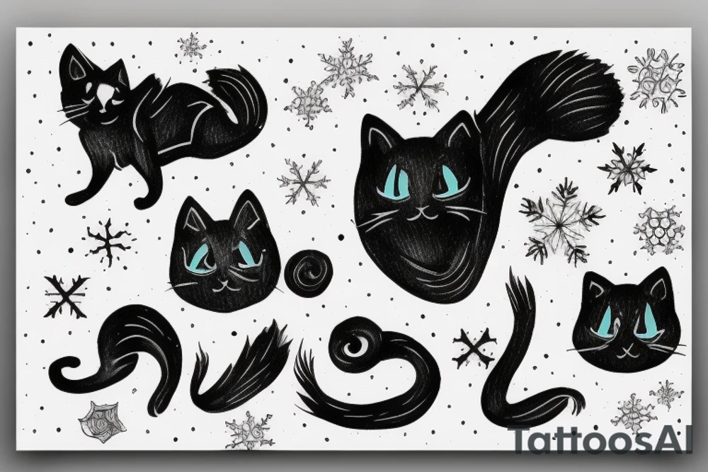 Black cat in snow tattoo idea