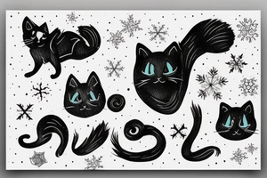 Black cat in snow tattoo idea