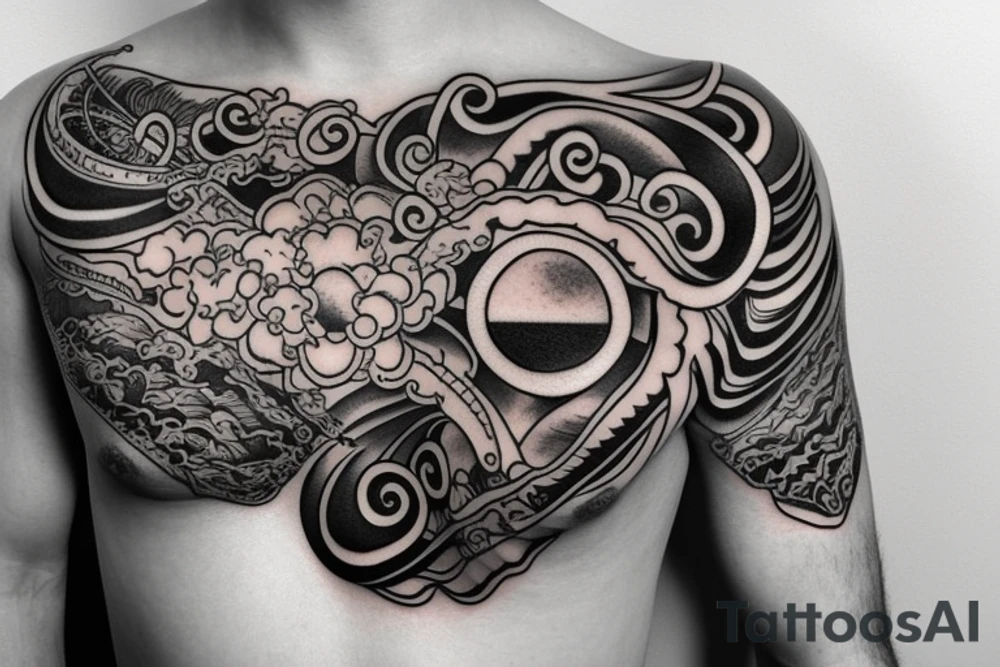 ocean sunrise over chest tattoo idea