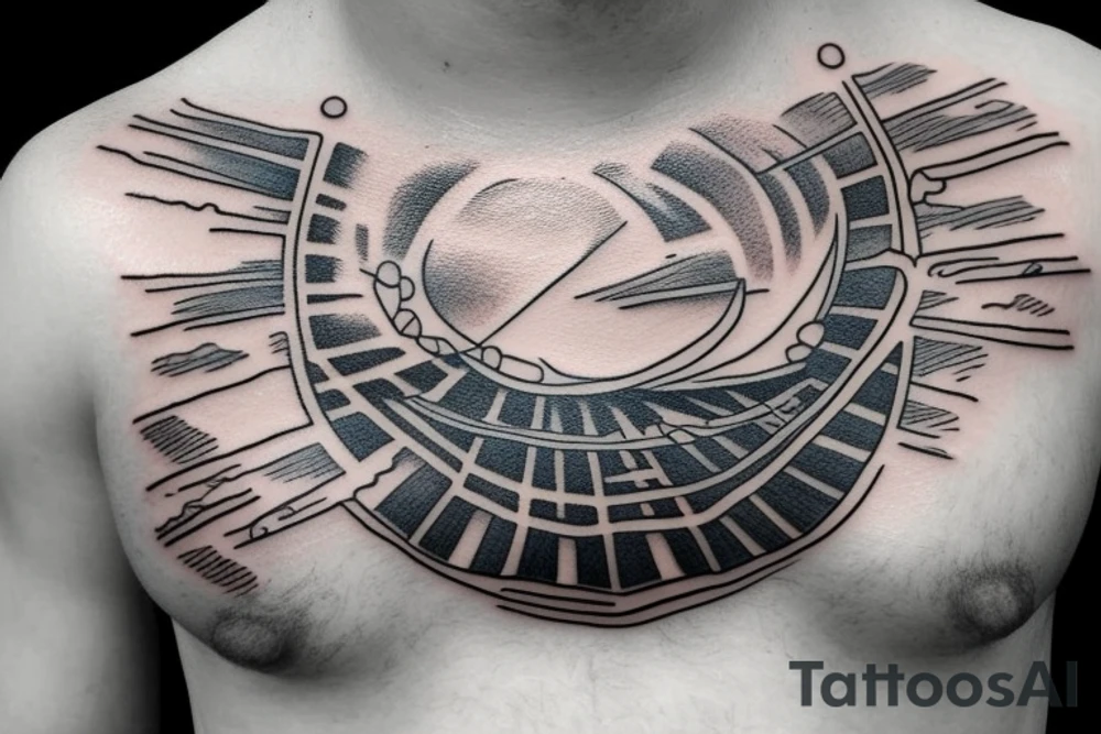 ocean sunrise over chest tattoo idea