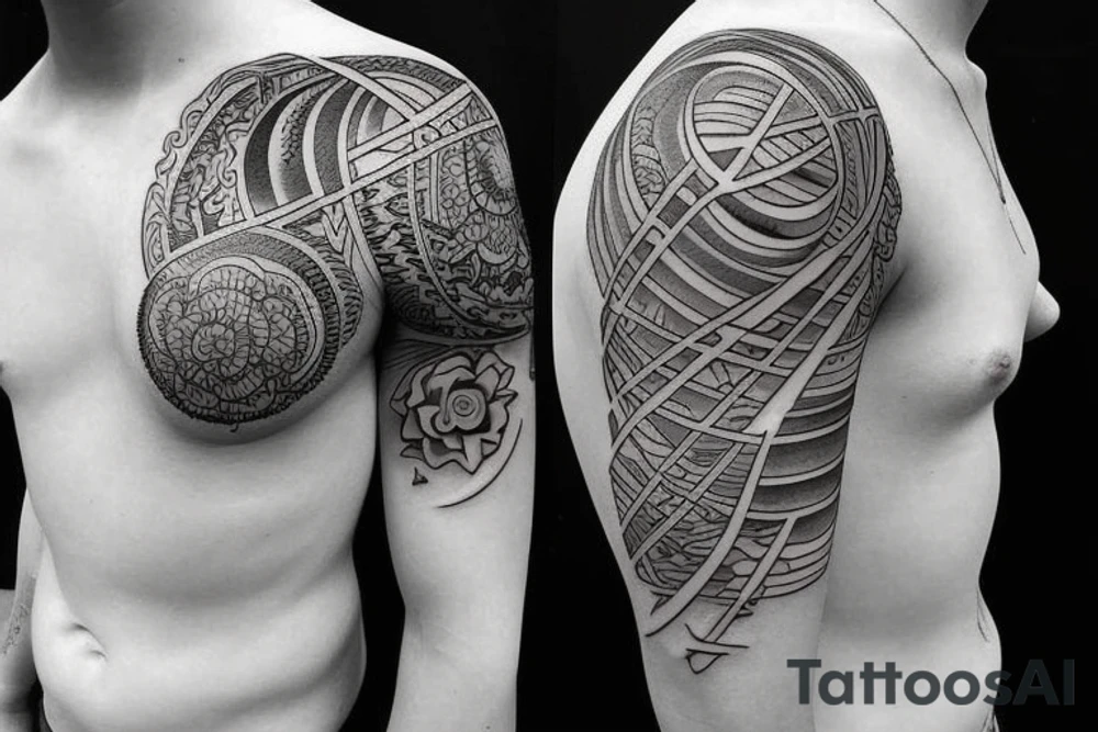 ocean sunrise over left chest tattoo idea