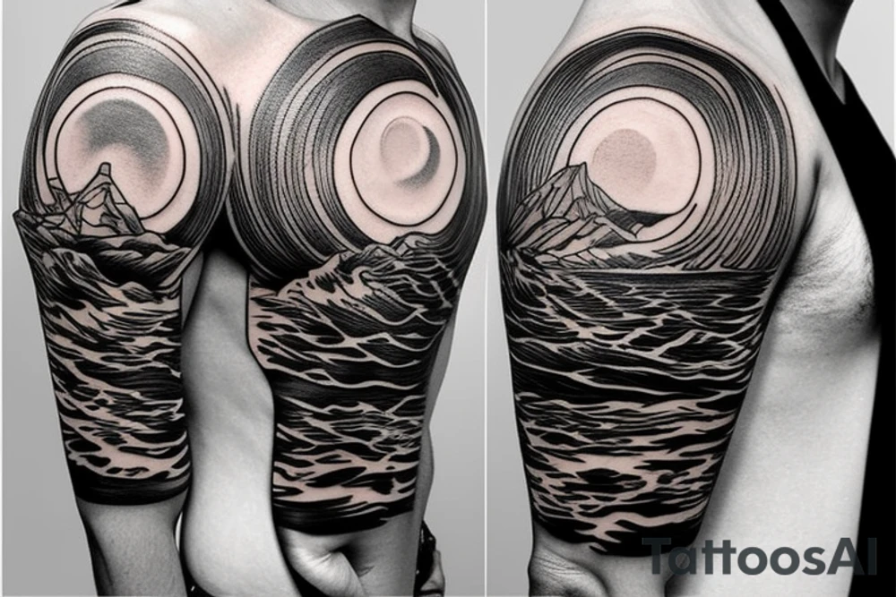 ocean sunrise over left chest tattoo idea