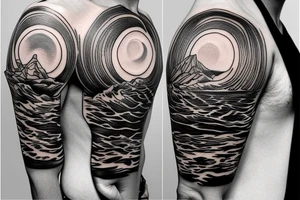 ocean sunrise over left chest tattoo idea