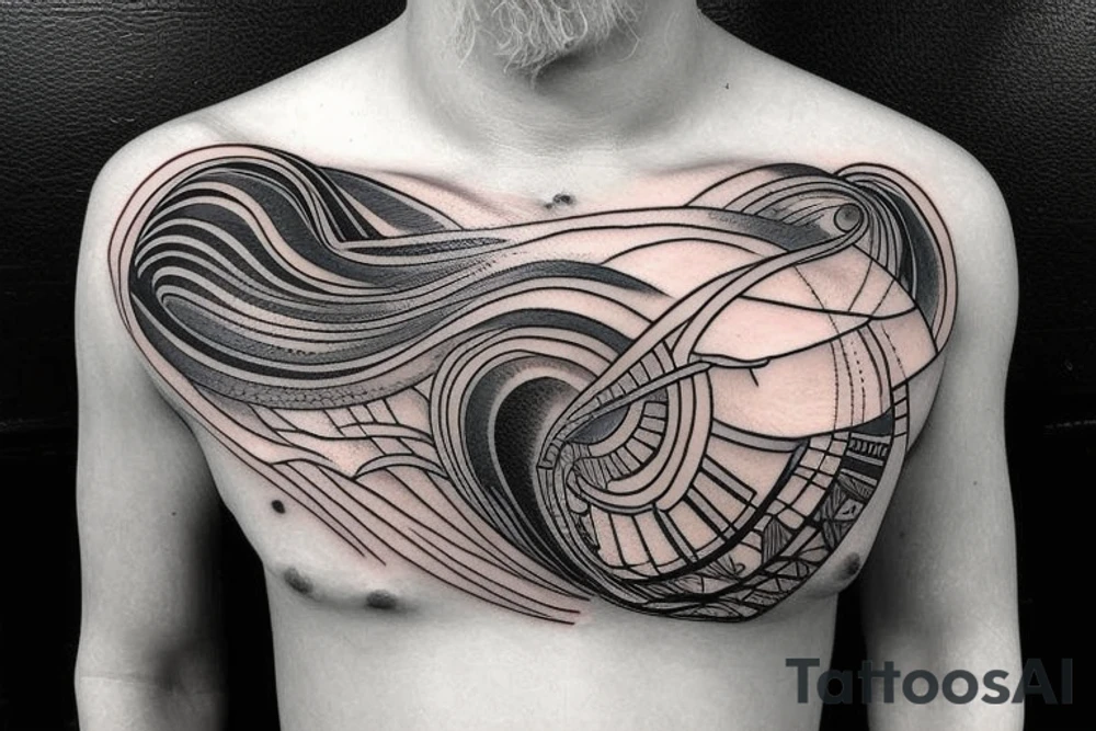 ocean sunrise over left chest tattoo idea