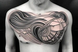 ocean sunrise over left chest tattoo idea