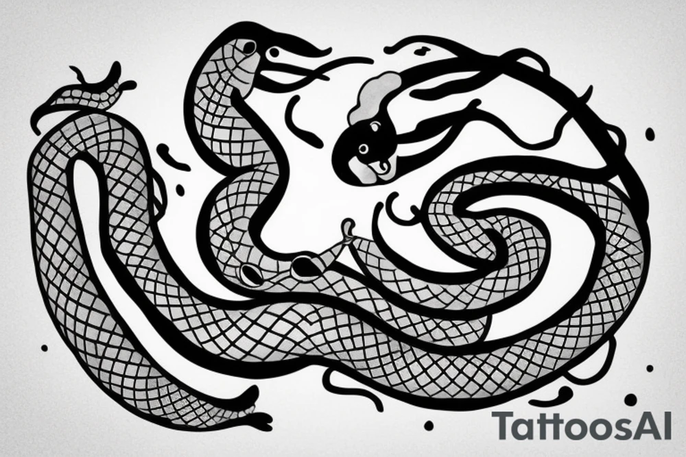 asian style snake with moon tattoo idea