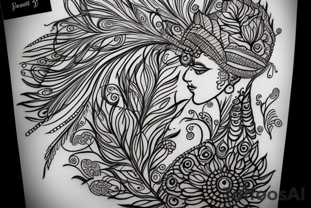 મોહન WITH peacock feather tattoo idea