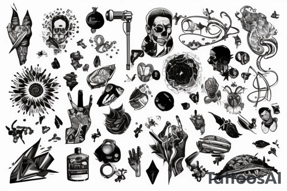 Черный кот в больших наушниках tattoo idea