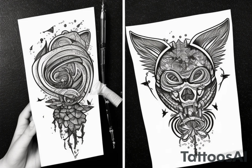 Черный кот в больших наушниках tattoo idea