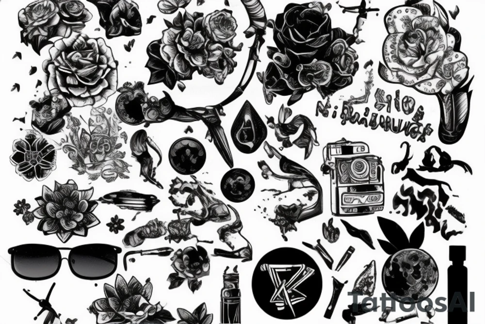 Черный кот в больших наушниках tattoo idea