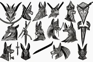 anubis facing right with sword in hand tattoo idea