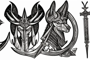 anubis facing right with sword in hand tattoo idea