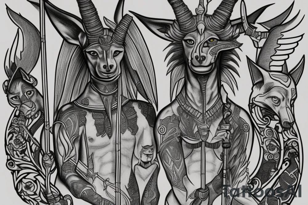 anubis with staff in full growth tattoo idea