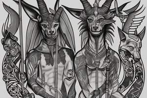 anubis with staff in full growth tattoo idea