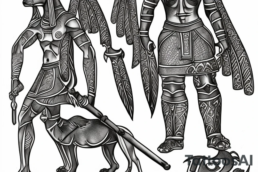 anubis with staff in full growth tattoo idea