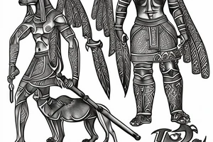anubis with staff in full growth tattoo idea