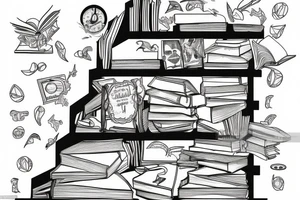 Surrealistic pile of books as a staircase tattoo idea