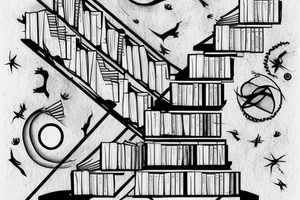 Surrealistic pile of books as a staircase tattoo idea