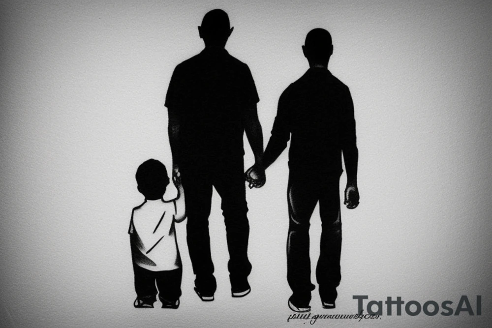 Father and son walk hand in hand. Full-length. view from behind tattoo idea