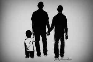Father and son walk hand in hand. Full-length. view from behind tattoo idea