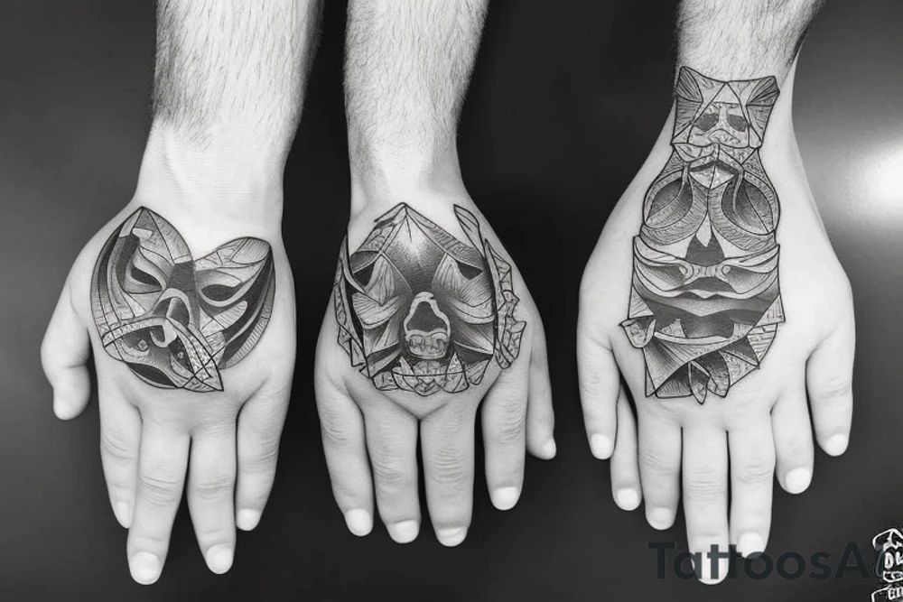 Father and son walk hand in hand. Full-length. view from behind tattoo idea Father and son walk hand in hand. Full-length. view from behind tattoo idea
