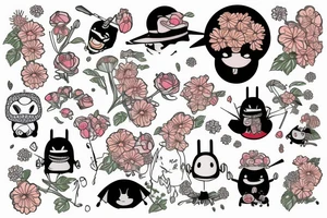 tottoro with flowers in his hand umbrella tattoo idea